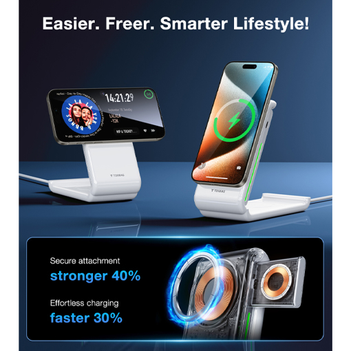 صورة توراس شاحن لاسلكي 3 في 1 لون أبيض